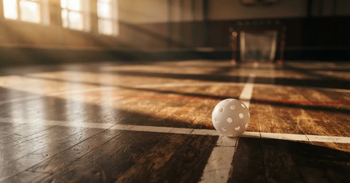 A ball on the centre spot of a grass pitch in morning light