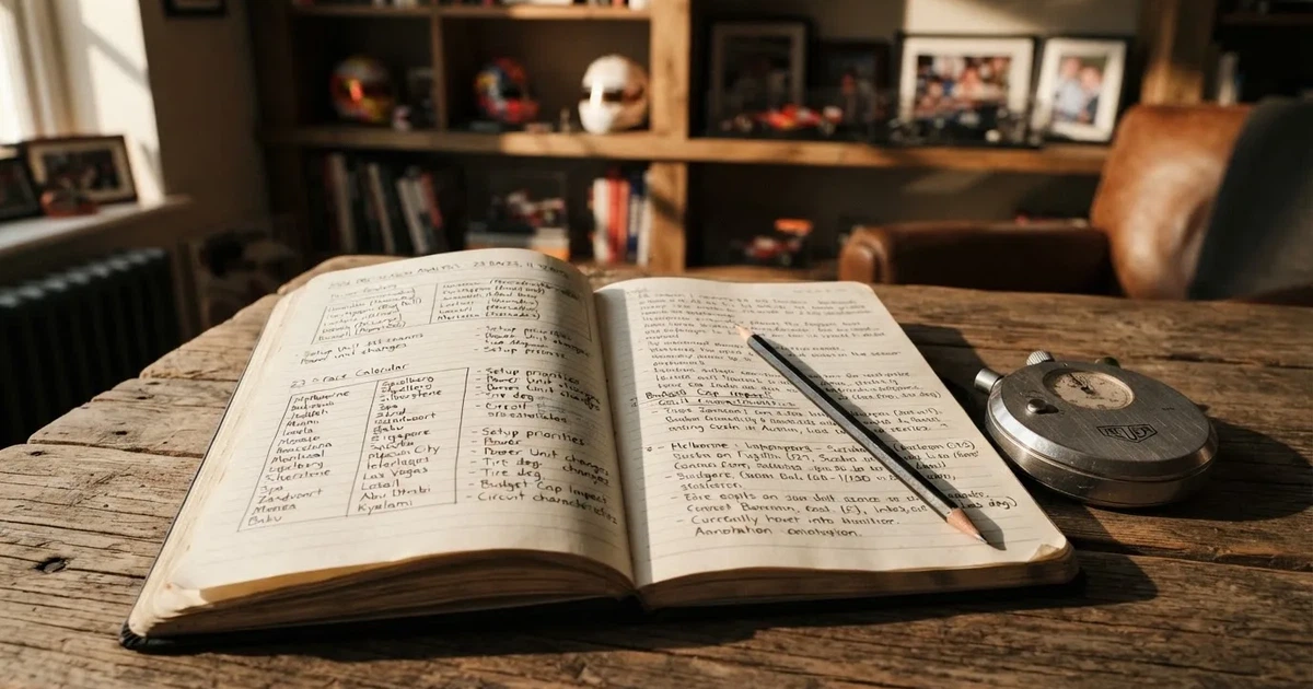 An open notebook with a pencil and a stopwatch on a wooden table