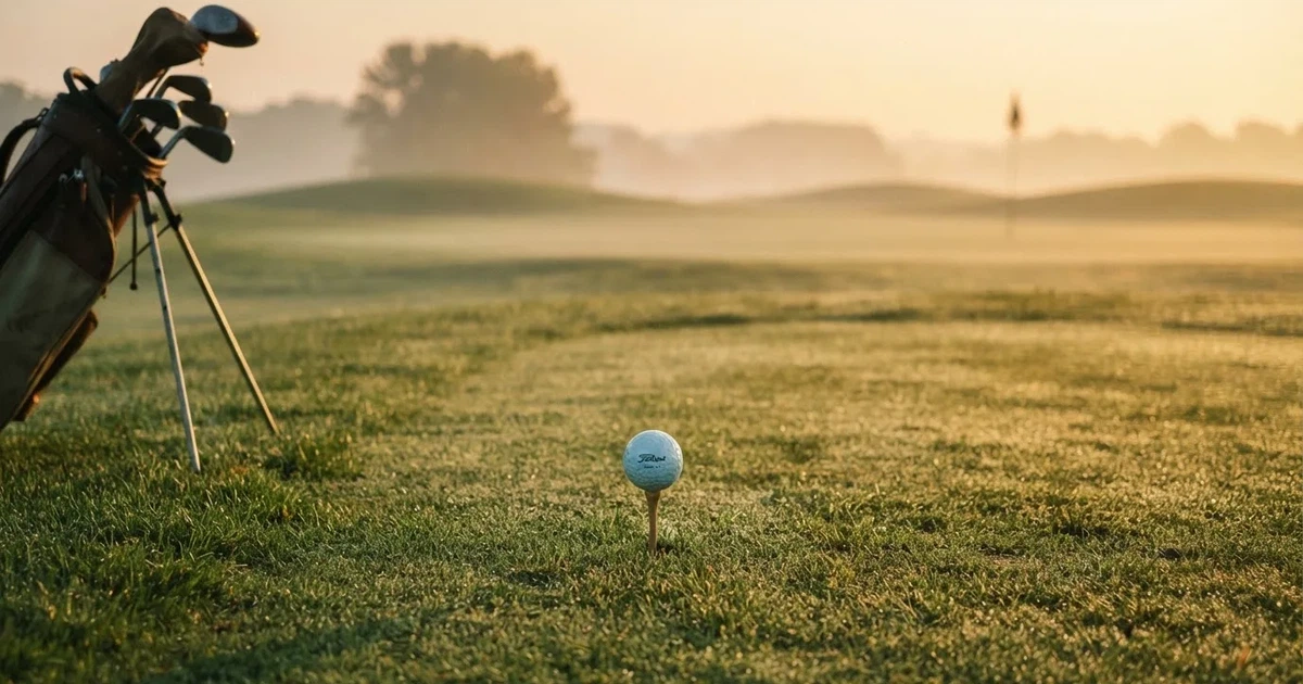 A ball on the centre spot of a grass pitch in morning light