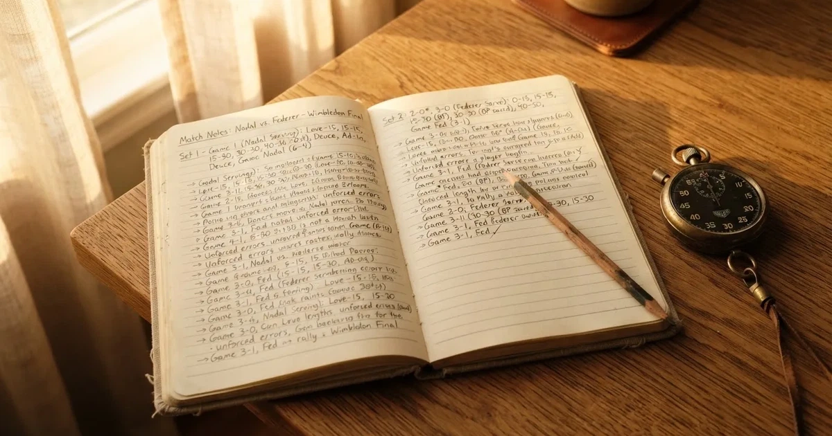 An open notebook with a pencil and a stopwatch on a wooden table