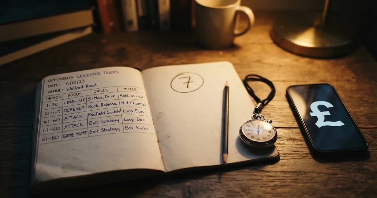 An open notebook with a pencil and a stopwatch on a wooden table