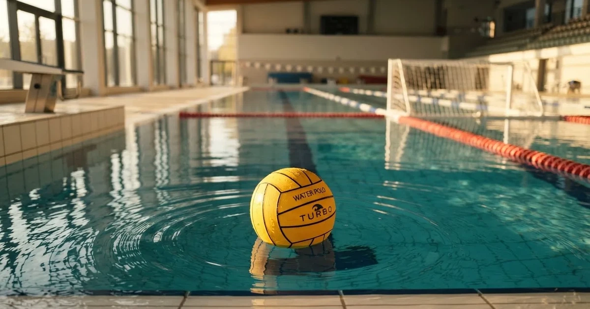 A ball on the centre spot of a grass pitch in morning light